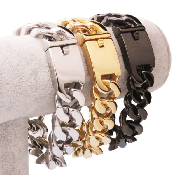 link, chain 20mm 316l heavy stainless steel gold/silver/black curb cuban bracelet fashion mens womens daily jewelry